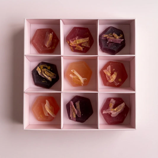 Schoon van 9 eetbare kristallen met rood fruit