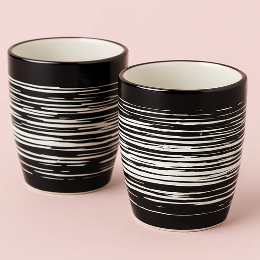 Duo di coppa in ceramica - Modello grafico nero e avorio