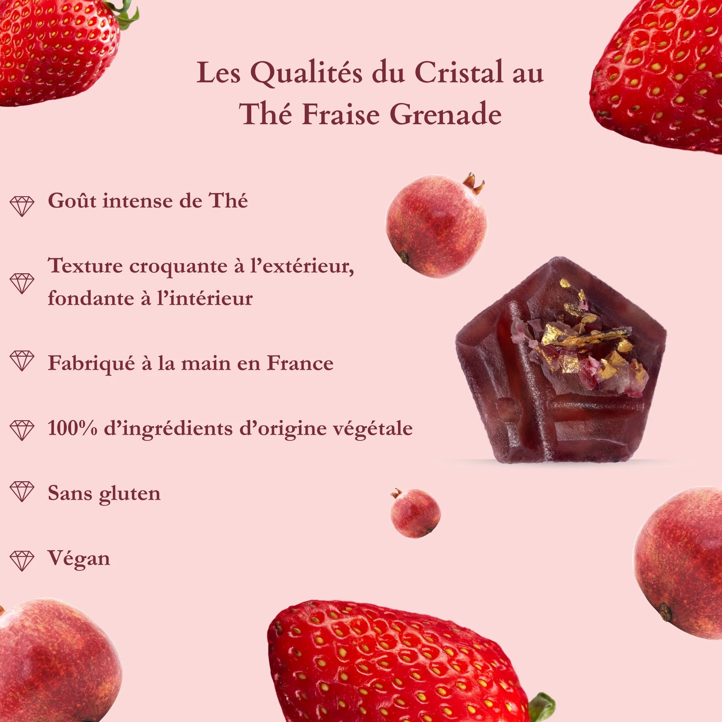 Cristallo Commestibile  con tè alla fragola/granata